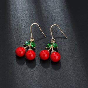 VONSSY Cherry Earrings | Red Drop Dangle & Stud Earrings