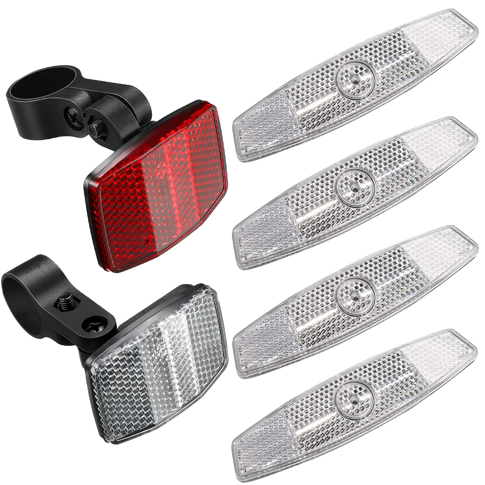 Maitys 6 PCS Bike Front and Rear Reflectors Kit Bicycle Light Reflectors Bike Safety Warning Reflectors Cycling Accessories for Handlebar and Night Cycling(White/Red)