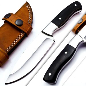 Nooraki HK-321 Knives 9-inch Overall, Beast Hunter, Hunting Knife - Full Tang Fixed Blade D2 Steel - Black Micarta Handle with PREMUM Quality Cow Hide Leather Sheath (D2 Steel)