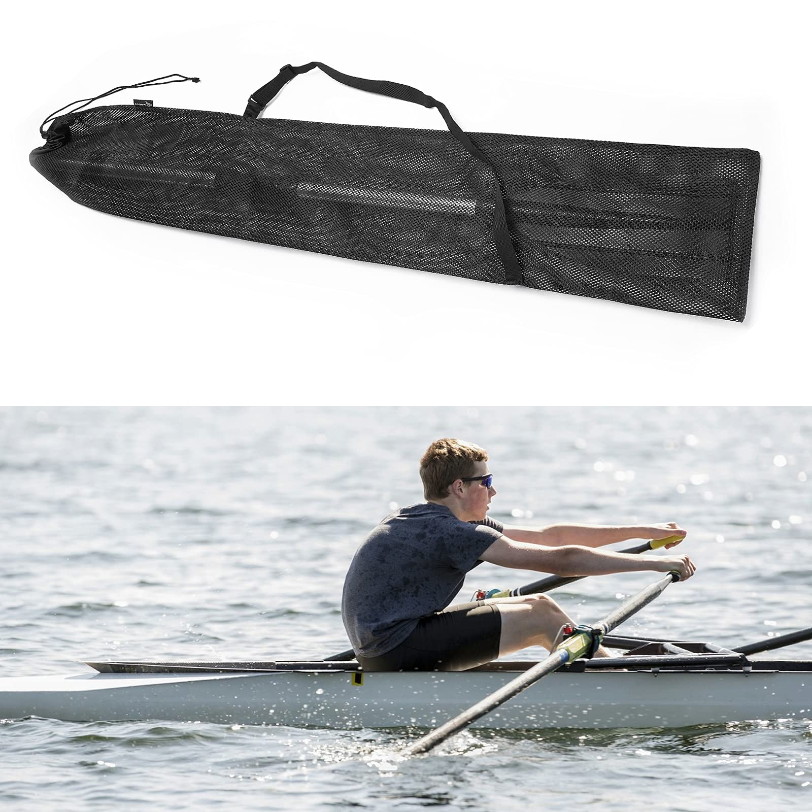 MOOCY Paddle Bag for Kayak, Canoe, Sup- Stand Up Paddle, 2 Piece Split Paddle Storage (Up to 230cm), Quick Dry Mesh Bag w/Carry Strap