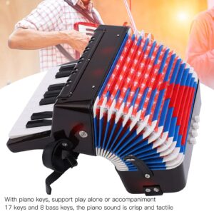 Accordion 17 Key Piano Accordion 8 Bass with Straps Beginner Educational Accordion Musical Instrument Hand Keyboard Rhythm Training Spring Instrument for Beginner