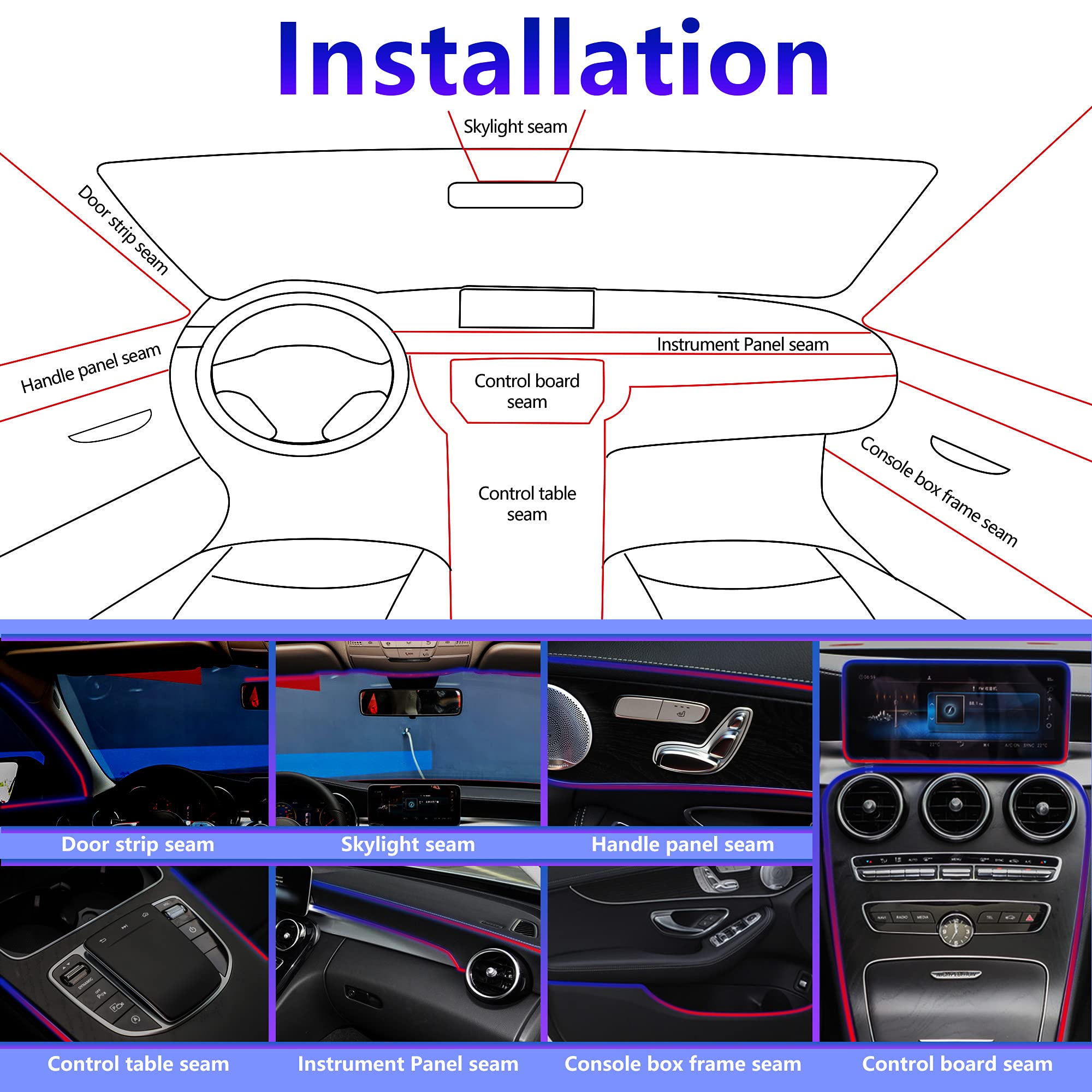 Anise Star Car LED Interior Strip Lights, RGB 16 Million Colors 5 in 1 Change with The Music, 236" Optimum Length, Automobile Ambient Neon Lighting Kit -Bluetooth APP Control and Remote Control