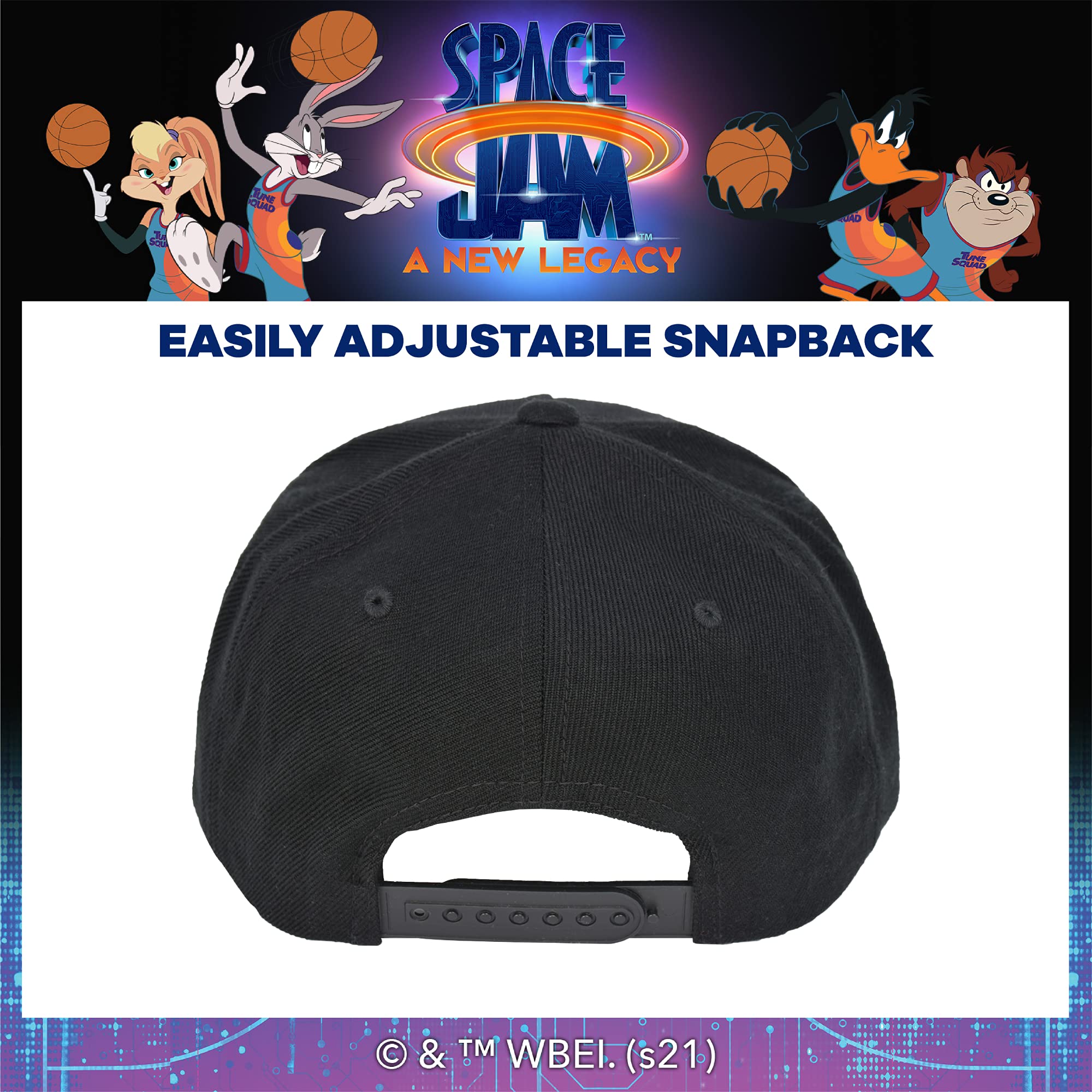 Warner Bros Space Jam 2 Tune Squad Snapback Hat, Adjustable Baseball Cap Black