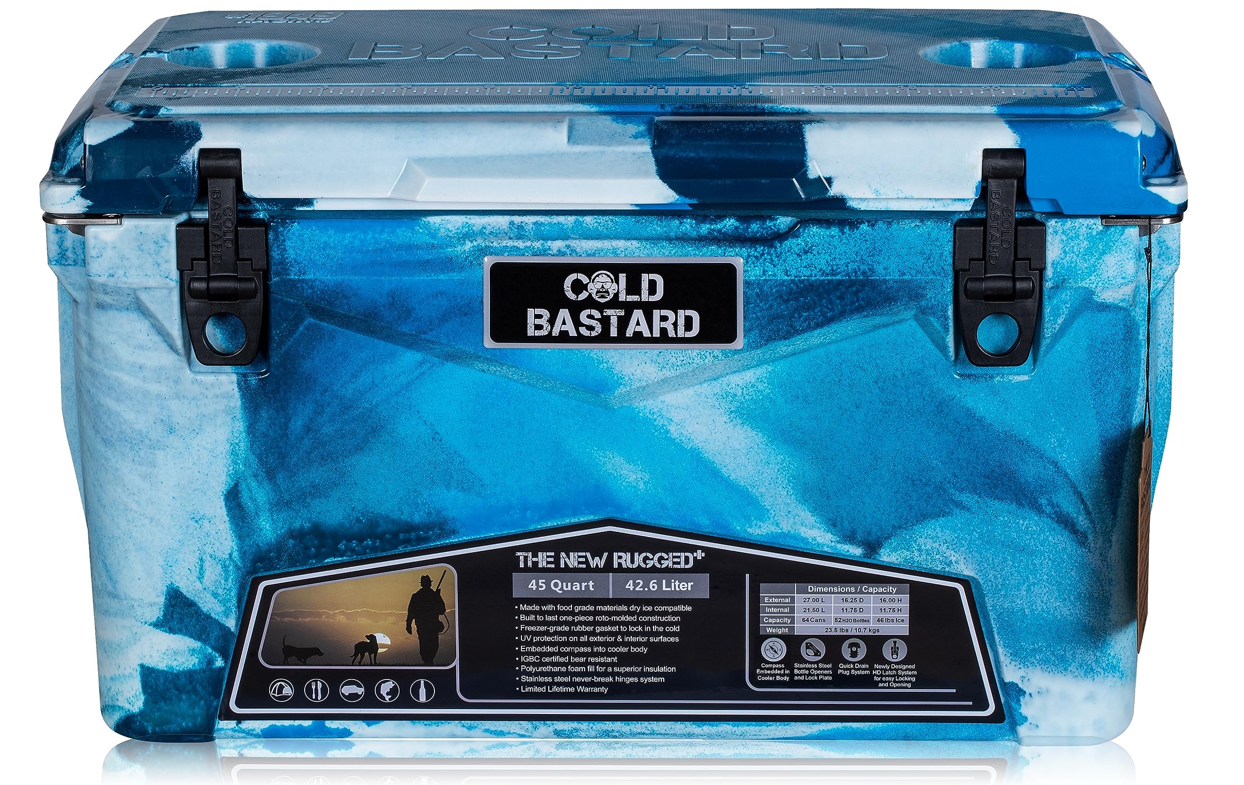 COLD BASTARD COOLERS 45QT Cold Bastard Rugged+ CAMO Ocean Best Premium Ice Chest Cooler Accessories Free S&H (CB45-CO)