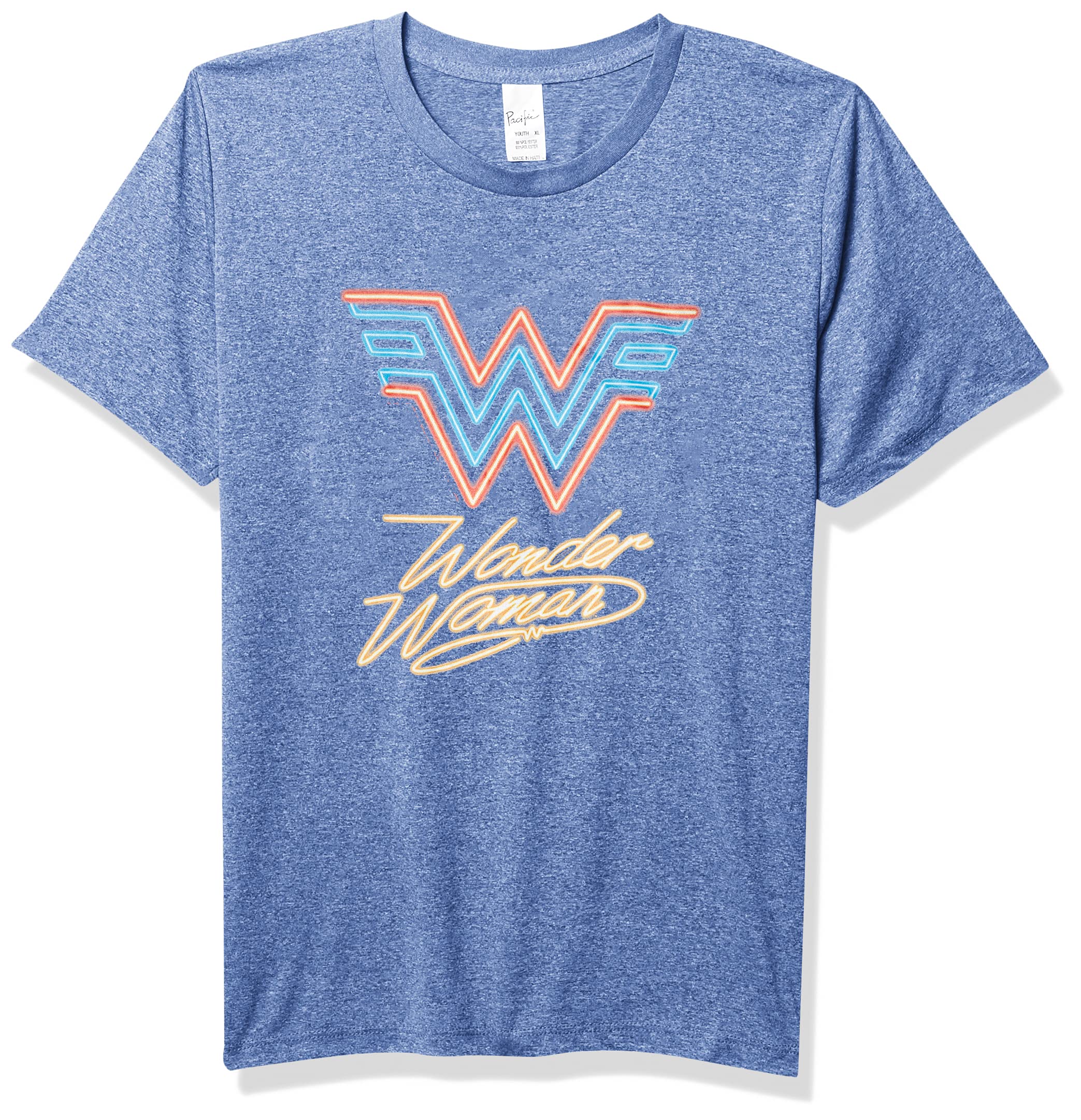 Warner Brothers Wonder Woman 2020 Neon Lights Boy's Performance Tee, Royal Blue Heather, Youth Large