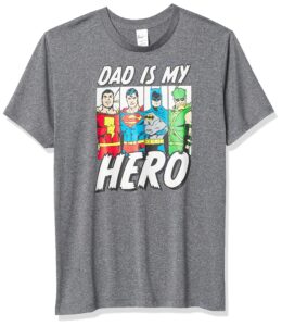 dc comics justice league hero dad boy's performance tee, charcoal heather, youth medium