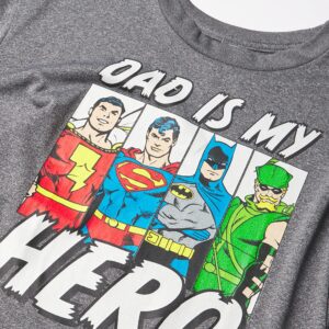 DC Comics Justice League Hero Dad Boy's Performance Tee, Charcoal Heather, Youth Medium