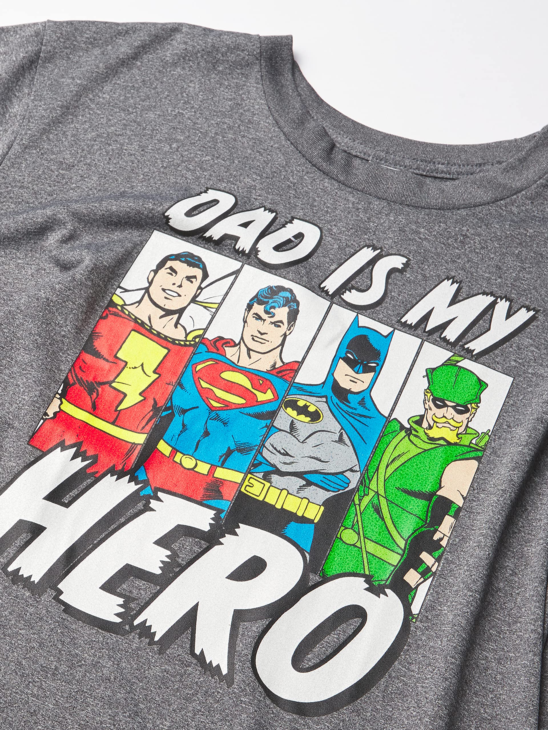 DC Comics Justice League Hero Dad Boy's Performance Tee, Charcoal Heather, Youth Medium