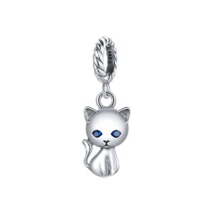 BISAER Cat Charms for Bracelets 925 Sterling Silver Cute Cat Kitty Animal Dangle Charms for Paperclip Bracelet Necklace Christmas Gifts