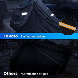 Favoto Motorcycle Cover Waterproof All Season Sun Outdoor Protection Windproof Night Reflective with Lock-Holes Storage Bag Universal Fits up to 116" Motorcycles Vehicle Motorbike Cover