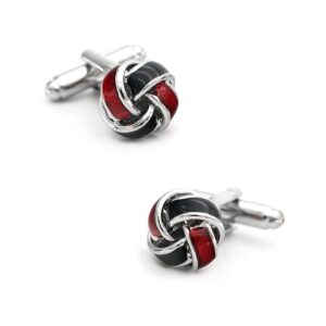 iGame Fashion Knot Cuff Links Classic Red & Black Woven Ball Cufflinks with Gift Box