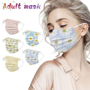 50PC Flower Disposable Face_Masks with Designs for Spring Summer, 3-Ply Floral Facemasks with Nose Wire for Women Men (Style-24)