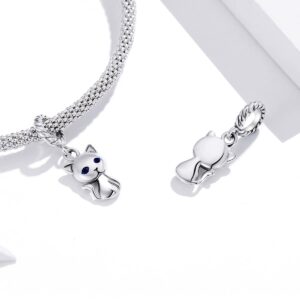 BISAER Cat Charms for Bracelets 925 Sterling Silver Cute Cat Kitty Animal Dangle Charms for Paperclip Bracelet Necklace Christmas Gifts