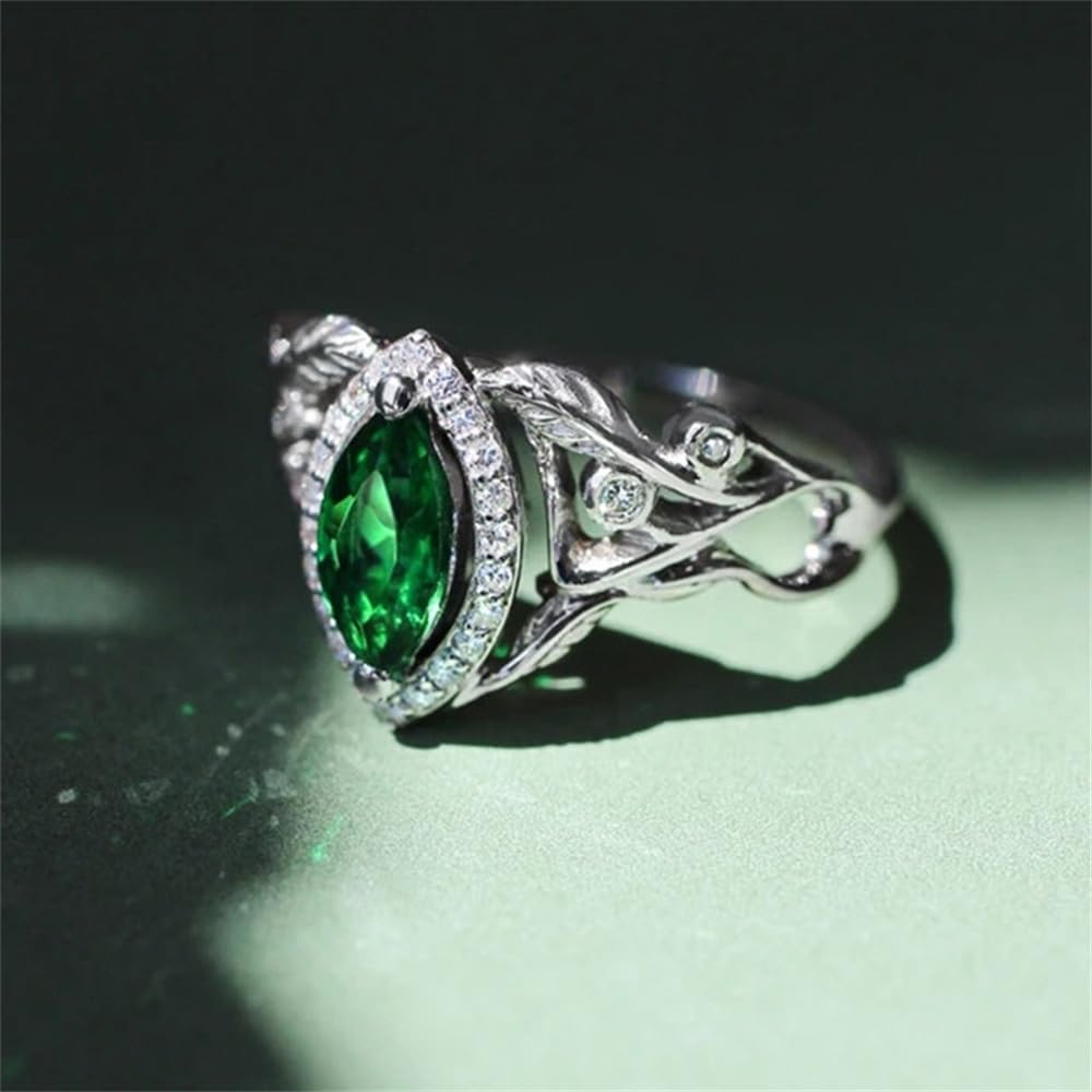 FZO 925 Sterling Silver Shiny Marquise Cut Emerald Birthstone Ring AAA Cubic Zirconia Rings CZ Diamond Eternity Multi Row Engagement Wedding Band Promise for Women ST.192 (10)