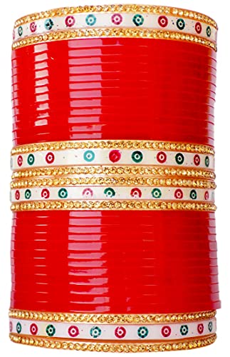 JD'Z COLLECTION Indian Bangles Set Red Color Bollywood Ethnic Bangles Chura Bangles Set Choora Bangles For Women Wedding Party wear (Style-1, 2.6)