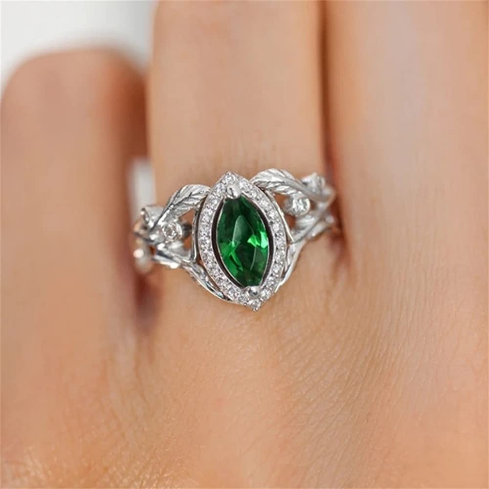 FZO 925 Sterling Silver Shiny Marquise Cut Emerald Birthstone Ring AAA Cubic Zirconia Rings CZ Diamond Eternity Multi Row Engagement Wedding Band Promise for Women ST.192 (10)