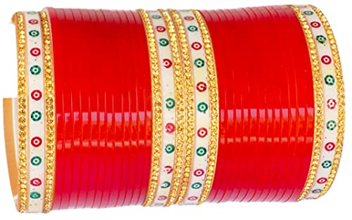 JD'Z COLLECTION Indian Bangles Set Red Color Bollywood Ethnic Bangles Chura Bangles Set Choora Bangles For Women Wedding Party wear (Style-1, 2.6)