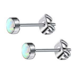 Implant Grade Titanium Opal Women's Stud Earrings Men Earrings Hypoallergenic Earring with 5mm Nickel Free Birthstone Earring Studs for Sensitive Ears Fashion Women's Jewelry