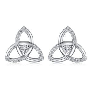 Irish Celtic Knot Stud Earrings 925 Sterling Silver Triquetra Jewelry Gifts for Women