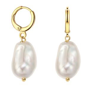 pearls hoop earring pearl drop dangle earrings 12mm shell baroque pearl earrings for women dainty jewelry