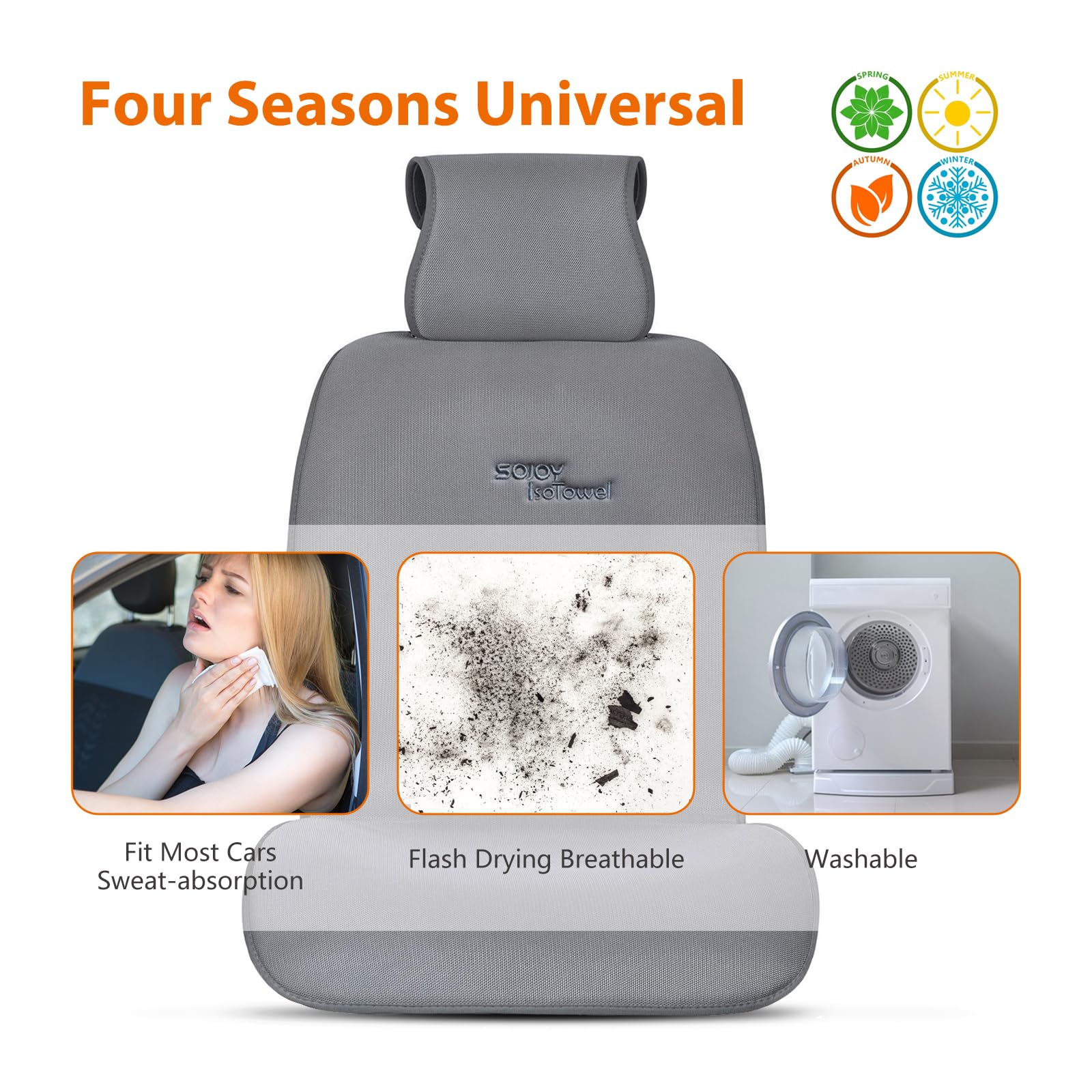 Sojoy Universal Car Seat Cushion for Four Season Car Seat Cover for Front of 2 Seats (Gray)