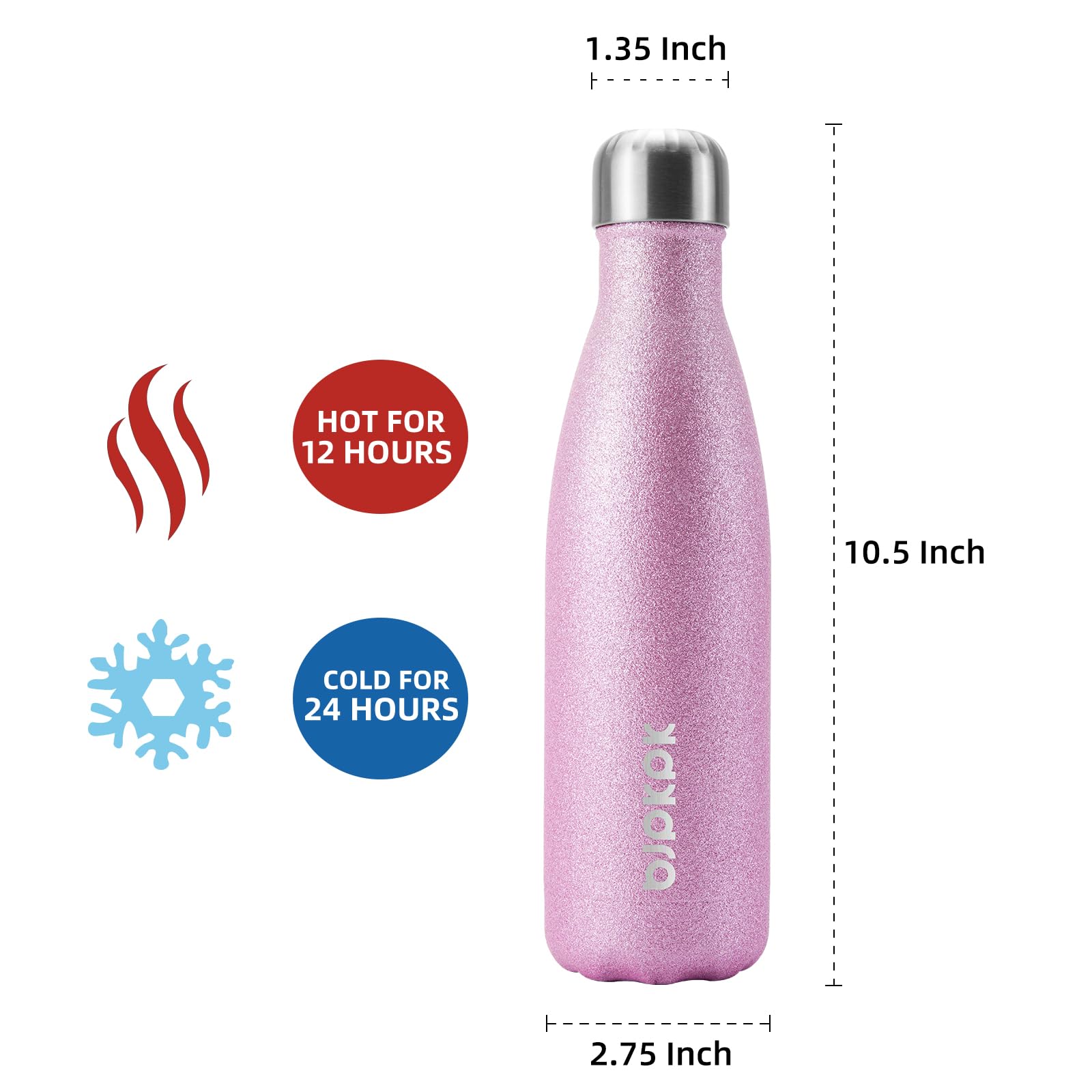 BJPKPK Insulated Water Bottles -17oz/500ml -Stainless Steel Water Bottles,Sports Water Bottles Keep Cold for 24 Hours and Hot for 12 Hours,BPA Free Water Bottle,Glitter Gold