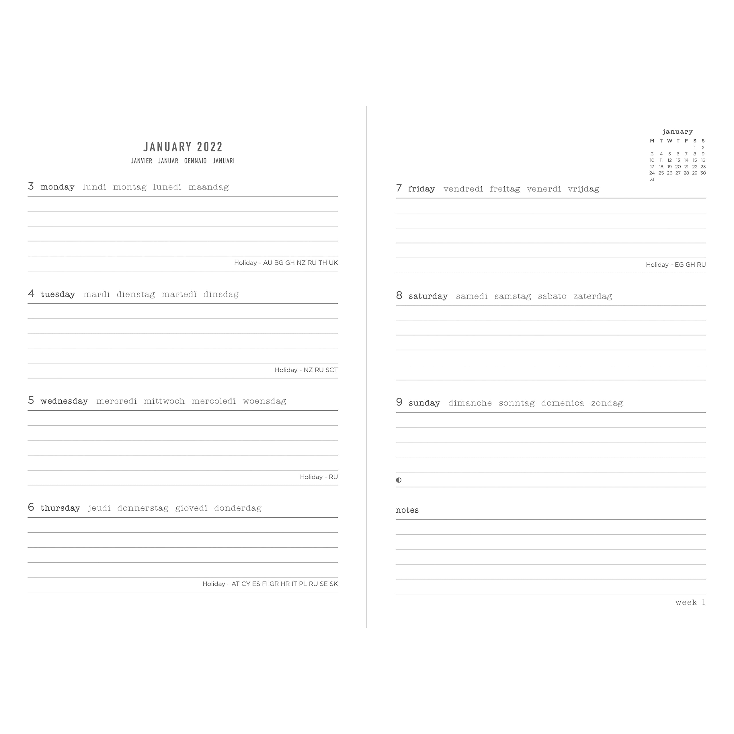 Letts Mineral A5 Week to View 2022 Diary - Slate