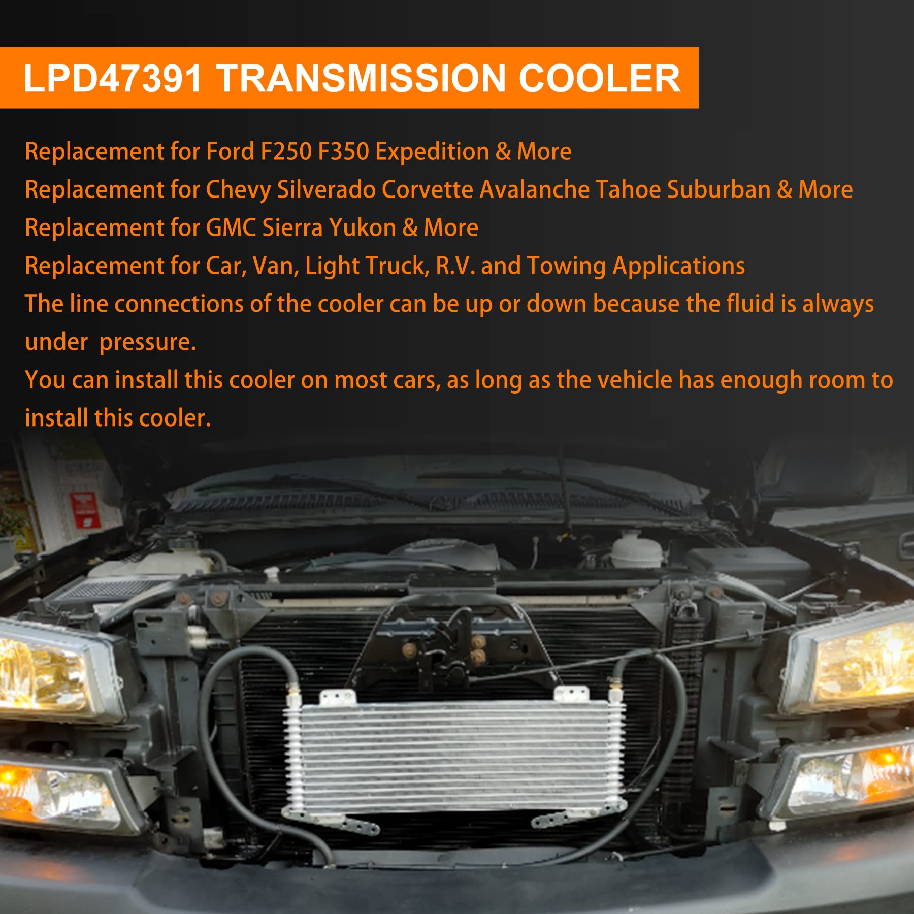 Low Pressure Drop Transmission Oil Cooler Kit Max 40K GVW Replaces# LPD47391, 47391 - Silver