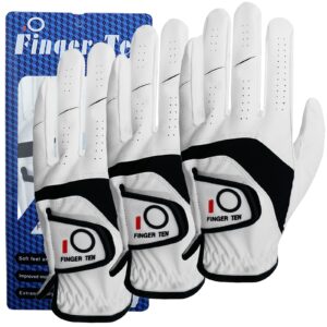 Amy Sport Golf Gloves Men Left Hand 3 Pack Right Hand Leather All Weather Grip Soft Breathable Flexible for Golfers Size Small Medium ML Large XL (White-3 Pack, X/Large, Worn on Left Hand)