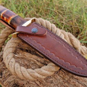 Zaildar Damascus Steel Bowi Knife Custom Handmade Knife Fixed Blade Knife Hunting Knives Survival Knife and Camping Knife with Bone and Rose Wood Handle with Leather Knife Sheath