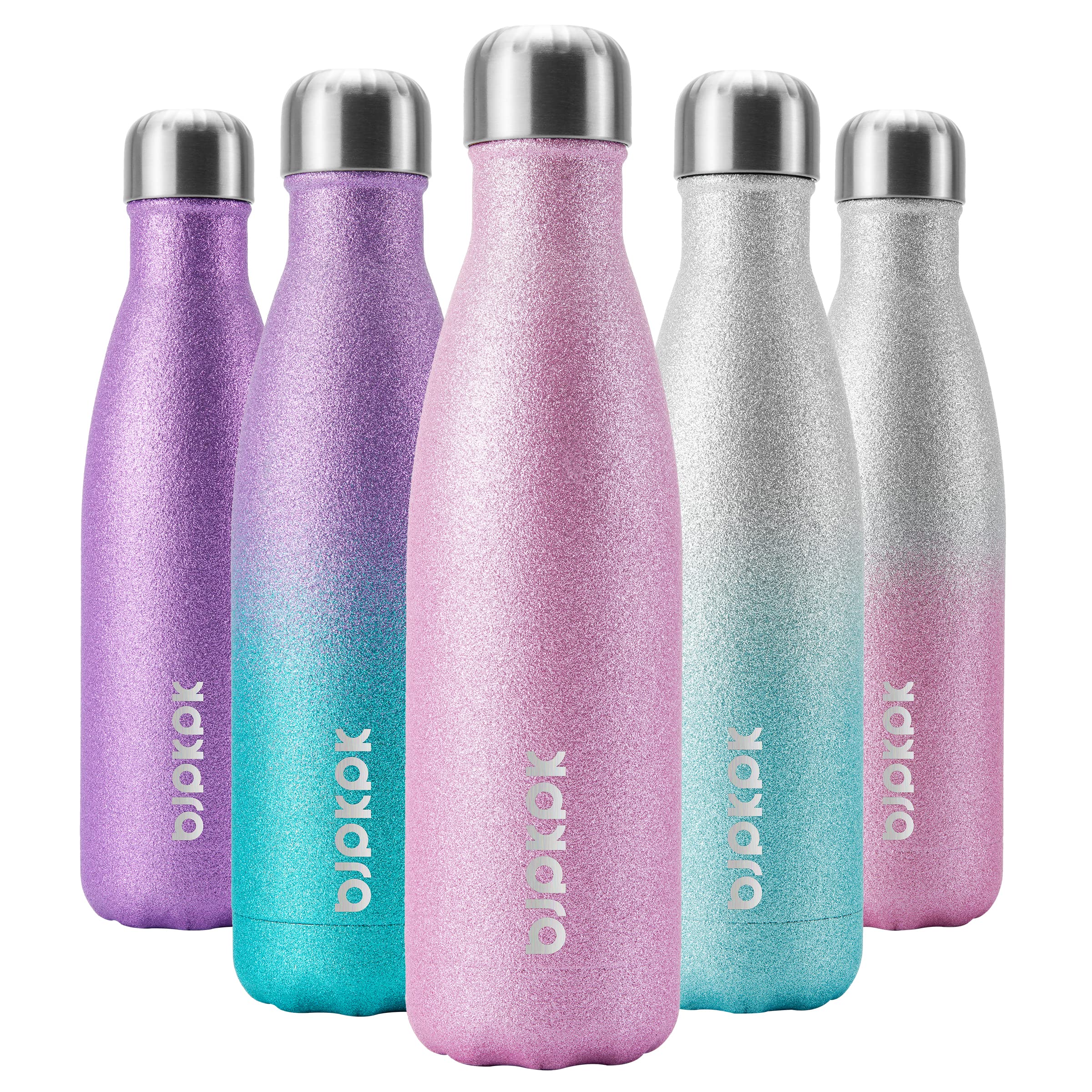 BJPKPK Insulated Water Bottles -17oz/500ml -Stainless Steel Water Bottles,Sports Water Bottles Keep Cold for 24 Hours and Hot for 12 Hours,BPA Free Water Bottle,Glitter Gold