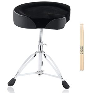 LOLUNUT Drum Throne,Drum Stool Height Adjustable Chair,Heavy Duty Motorcycle Style Seat with 5A Drum Sticks for Drummers