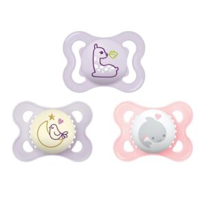 mam variety pack baby pacifier, includes 3 types of pacifiers, nipple shape helps promote healthy oral development, 0-6 months, girl, 3 count (pack of 1)