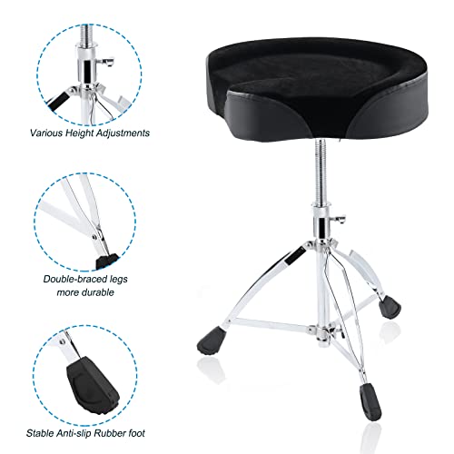 LOLUNUT Drum Throne,Drum Stool Height Adjustable Chair,Heavy Duty Motorcycle Style Seat with 5A Drum Sticks for Drummers