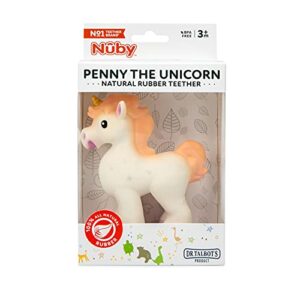 Nuby Penny The Unicorn Super Soft Teether Toy with Squeaker, 100% Natural Rubber