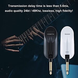 Surbort Wireless Guitar System, 5.1G/5.8G Dual Frequency Transmitter and Receiver, 18H Endurance 30m Transmission Distance with Charging Case，for Electric Guitar、Bass (White)