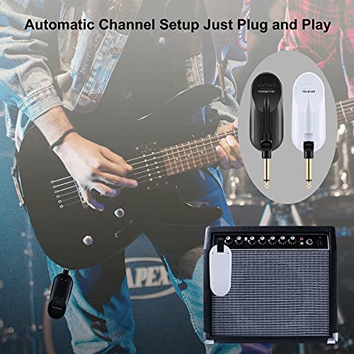 Surbort Wireless Guitar System, 5.1G/5.8G Dual Frequency Transmitter and Receiver, 18H Endurance 30m Transmission Distance with Charging Case，for Electric Guitar、Bass (White)