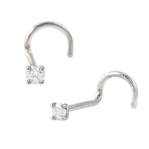 Solid 14Kt Gold Moissanite Stud Nose Ring - 22G Nose Screw Stud - Twisted Nose Ring - April Birthstone Nose Stud-NSWG-MNT2