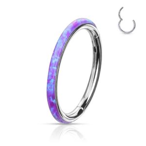 1 16 Gauge 5/16 Inch Purple Opal Orbital Outter Edge Septum Nose Ear Lip Ring Stainless Steel Hinged Helix Tragus Piercing Jewelry C303