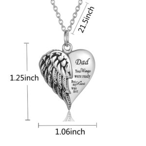 Qikafan Cremation Jewelry for Ashes Engraved Your Wings were Ready but My Heart was Not Heart Urn Necklace Memorial Pendant (TX-Dad)