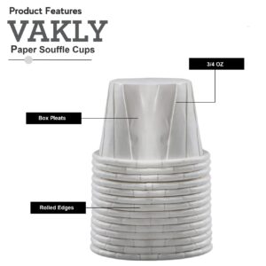 Vakly Disposable Paper Souffle Medicine Cups 3/4 oz [Pack of 500] – (0.75 Ounce) Small Cups for Medication Distribution, Pills, Tasting, Condiments, Food and Dessert Serving