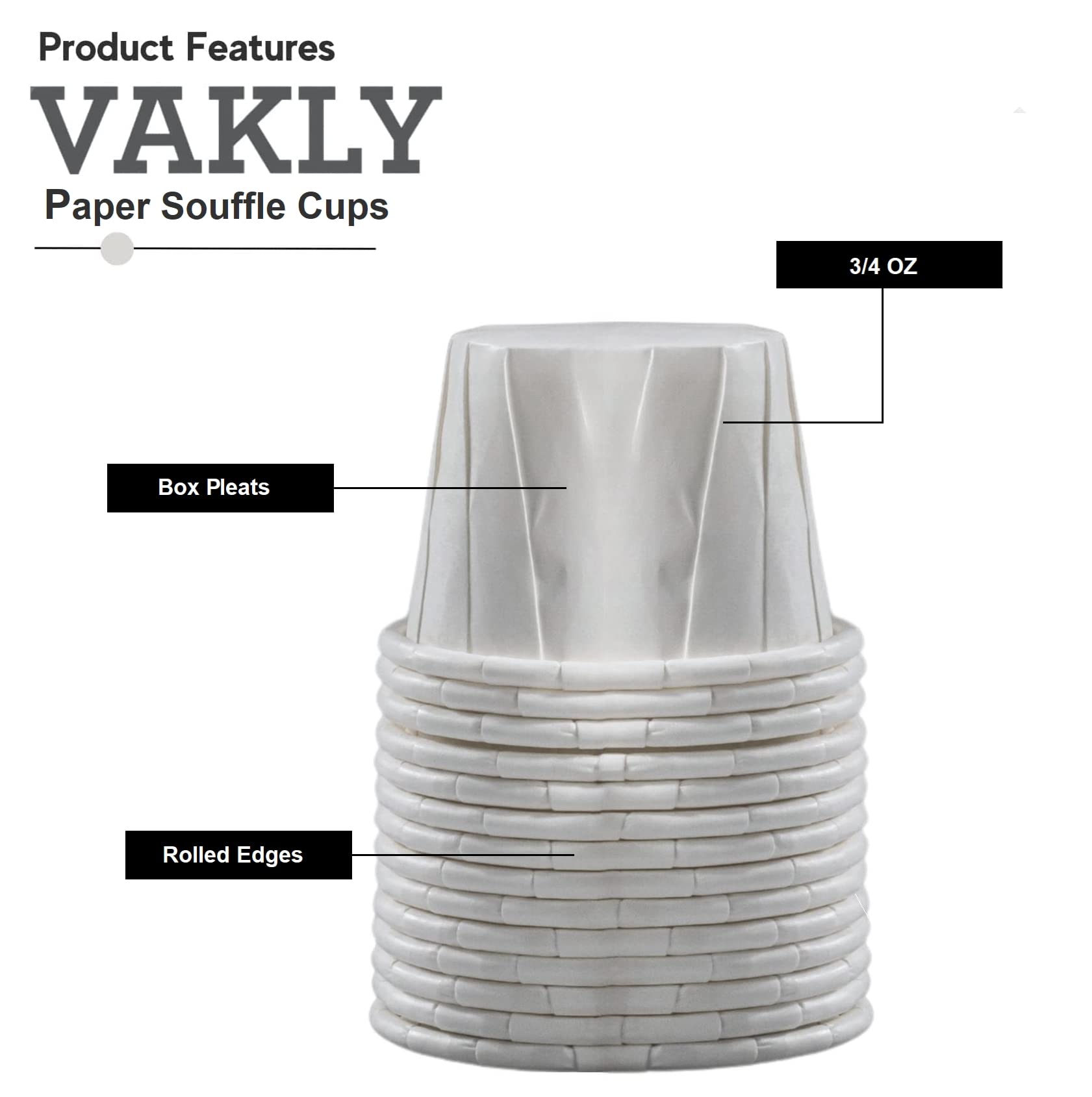 Vakly Disposable Paper Souffle Medicine Cups 3/4 oz [Pack of 500] – (0.75 Ounce) Small Cups for Medication Distribution, Pills, Tasting, Condiments, Food and Dessert Serving