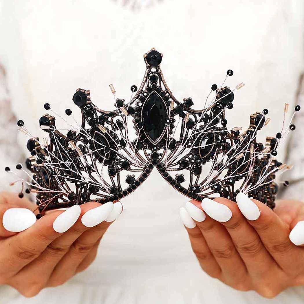 Kilshye Baroque Black Crown Rhinestone Queen Crowns Crystal Vintage Tiara Wedding Bridal Adult Tiaras Prom Costume Hair Accessories for Women and Girls (A- Black)