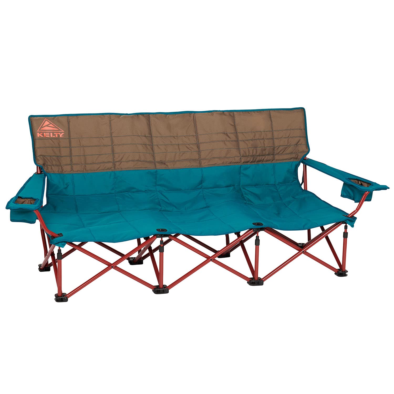 Kelty Lowdown Couch - 3 Person Capacity Camping Chair, Extra Large and Sturdy Bench for Campsites, Soccer Games, and Backyard Parties, with Cup Holders|Arm Rest, Polyester, Deep Lake/Fallen Rock