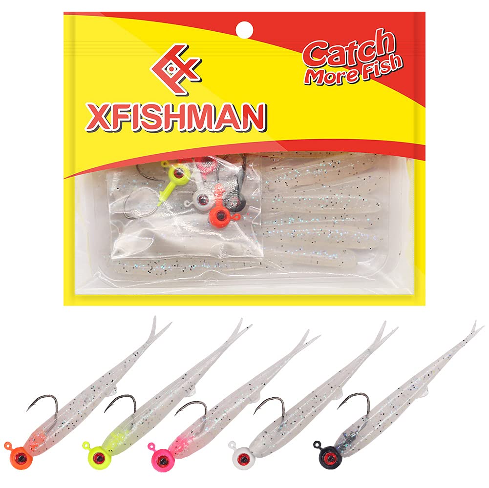 Crappie-Baits- Plastics-Jig-Heads-Kit-Minnow-Fishing-Lures-for Crappie-Panfish-Bluegill-40-Piece Kit - 30 Bodies- 20 Crappie Jig Heads