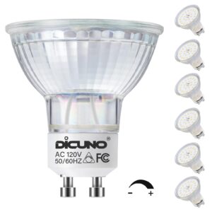 dicuno gu10 led bulb dimmable, daylight white 5000k, 60w equivalent, high brightness 700lm, mr16 gu10 led bulb for track lighting, 6w light bulb with 120° beam for kitchen, range hood, pack of 6