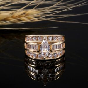 18K Yellow Gold Plated Luxury Marquise Cut Cubic Zirconia CZ Shiny Full Diamond Multi Row Eternity Engagement Wedding Band Promise Ring for Women ST.196 (8)