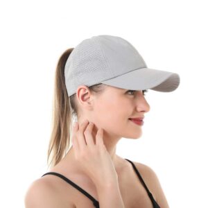 Bonvince Womens Criss Cross Ponytail Hat Quick Drying Baseball Cap Sun Hats UV Protection Sport Cap Grey