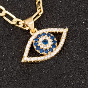 kelistom Evil Eye Necklace for Women | 18K Gold Plated Cubic Zirconia Inlay Evil Eye Pendant Necklace | 3mm Figaro Chain Necklace 18/22 inches (length: 18", eye-1)