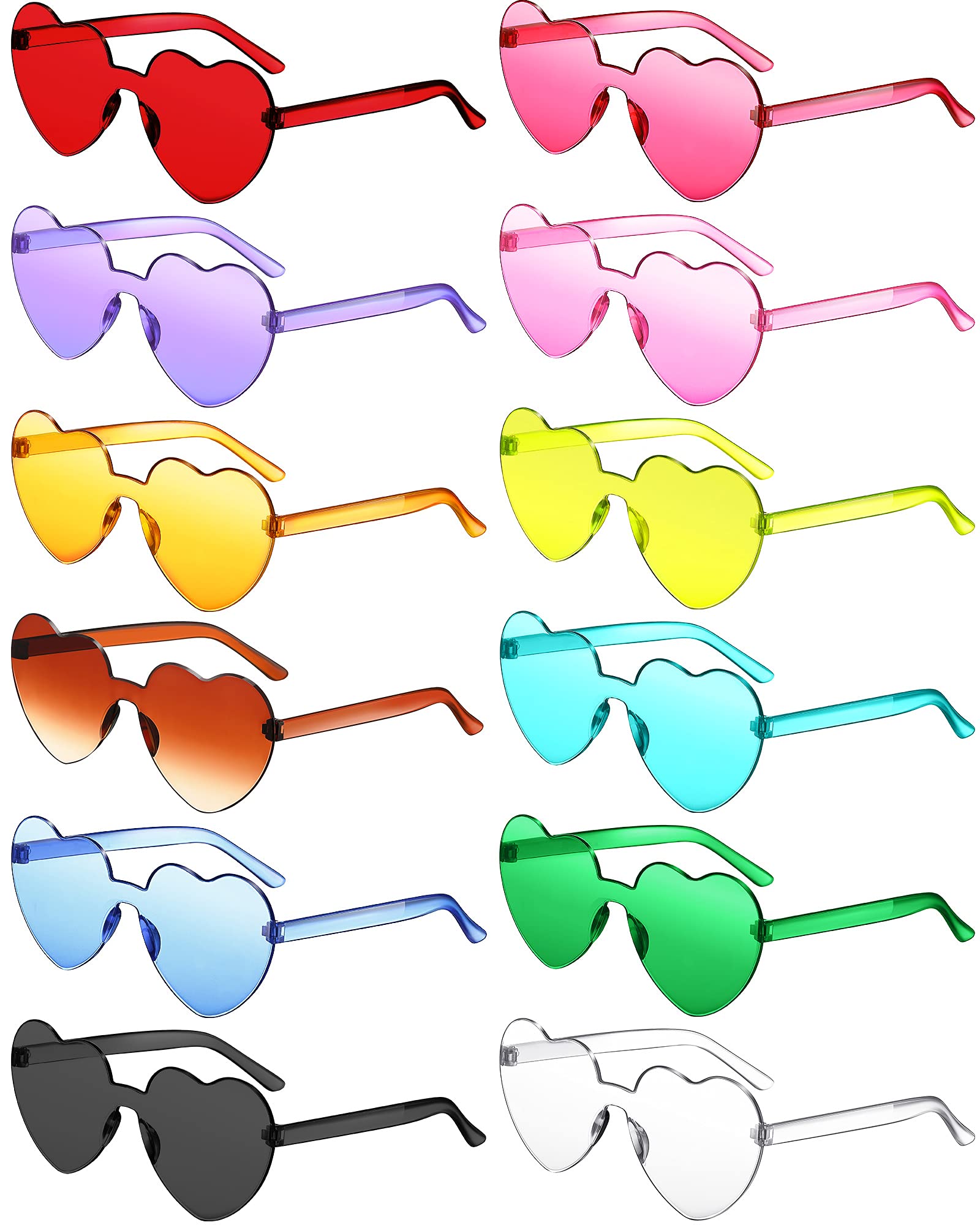 Photect 12 Pair Heart Sunglasses Colorful Heart Glasses Heart Sunglasses Party Favor(Basic Colors)